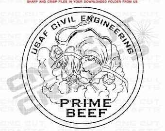 USAF Prime Beef vector Logo Svg USAF Civil Engineering badge outline dxf  cnc router file, laser cut file, Laser engraving file, Cricut File