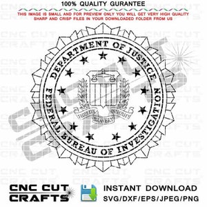 FBI logo svg Dept of Justice vector black white outline, line art, dxf cnc router file, cricut file, laser cut file, wood engraving file,