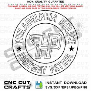 Philadelphia Highway Patrol Police svg badge logo monogram patch black white outline vector logo digital cut file