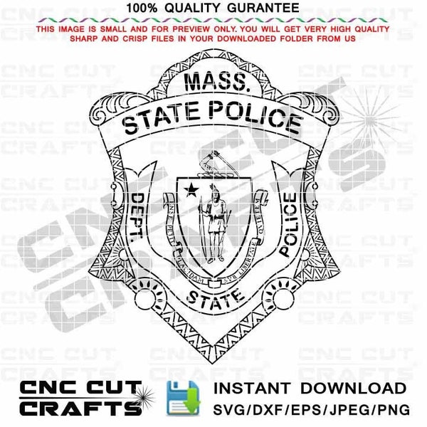 Massachusetts State Police Badge SVG, CNC Laser Cut File (Digital)