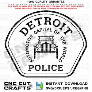 Detroit Capital Police svg vector black white outline Badge, Patch, Logo, Emblem, Monogram dxf, eps, png, digital cutting file