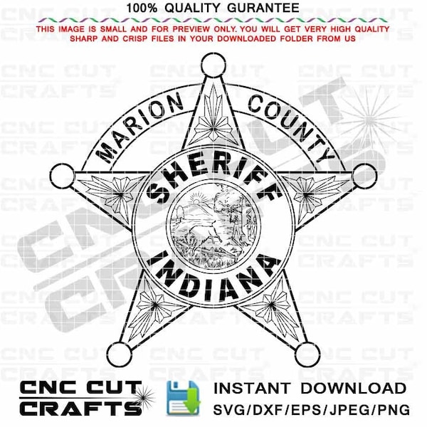 Marion County Indiana Sheriff Badge vector SVG CNC Cut, Cricut Svg, Laser Cut File, Laser Engraving, DXF, Cnc Router File, Black Out Line