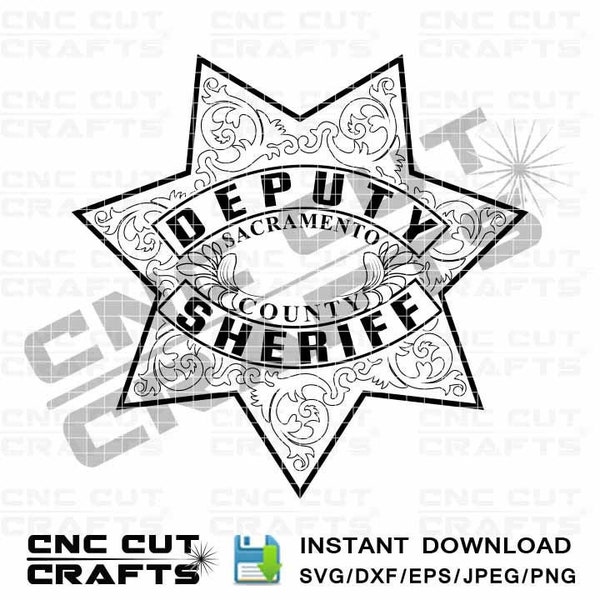 Sacramento County Deputy Sheriff svg logo editable blank badge without number vector svg dxf cnc router Cricut laser cutting wood engraving