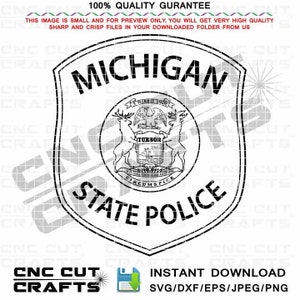 Michigan State Police Svg Vector Badge, Patch, Sleeve Insignia, Emblem, Monogram, Black White Outline Cnc Cut File