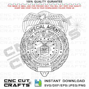 USAF Special Agent Badge Vector Svg Dxf Cnc Laser Cut, Vinyl Cut, Cricut Svg, Laser Engraving, Svg Cut file, Black White, Outline Badge