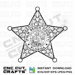 Bureau des shérifs Palm Beach County svg Floride noir blanc vecteur badge cnc routeur fichier cricut laser gravure sur bois fichier