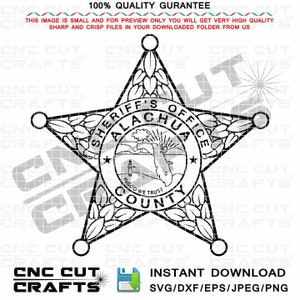Alachua County Sheriff Office svg logo vector badge Florida Sheriff star black white outline cnc router file for laser cut, engraving Cricut