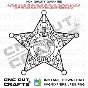Alachua County Sheriff Office SVG Logo Vektor Anstecker Florida Sheriff Stern schwarz weiß Umriss CNC-Fräser Datei für Lasercut, Gravur Cricut