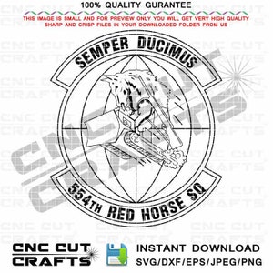 554th Red Horse Squadron svg vector dxf Semper Duc Imus Emblem Insignia black white cnc router file, laser cut file, wood engraving file,