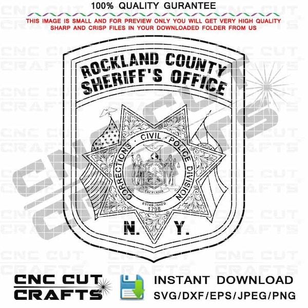 Rockland County NY Sheriffs Office vector logo svg patch badge emblem black and white outline cnc router, laser cutting, wood engraving file