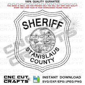 Stanislaus County Sheriff Badge Vektor svg dxf CNC Fräser Laser cut Datei schwarz weiß Umriss Sheriff Logo Patch Emblem Monogramm, Kalifornien