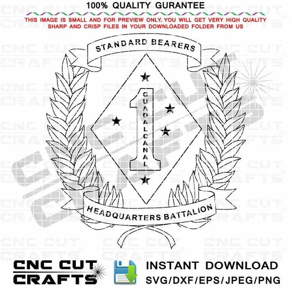 Standard Bearer, 1st Marine Division Headquarters Battalion Vector USMC Svg Insignia, Patch, Badge, logo, Emblem, Black White Cnc Cut File