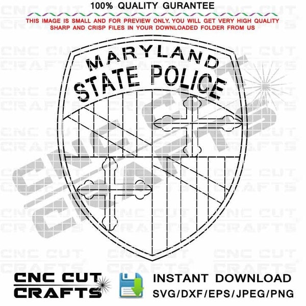 Maryland State Police Svg Vector Badge, Patch, Logo, Emblem, Monogram, Black White Outline Cnc Laser Cut file, Wood Cut File