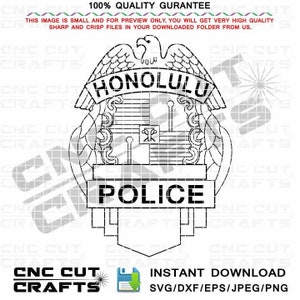 Honolulu Police badge vector file svg dxf black white outline Honolulu Police Sticker logo blank editable custom badge number cnc cut file