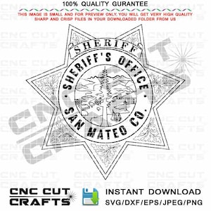 San Mateo County Sheriffs Office Badge Vector, Svg, Dxf, California, Patch, Logo, Black White, Outline Cnc Laser Cutting Wood Engraving File