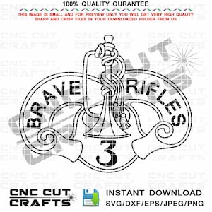 U.S. Army 3rd Cavalry Regiment svg Brave Rifles vector insignia crest black white dxf outline cnc laser cut file engraving file