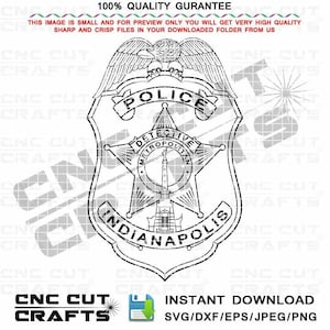 Detective police Badge vector svg Indianapolis Metropolitan PD Black white Badge with Eagle police svg, dxf cnc cut, laser engraving file