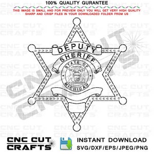 Deputy Sheriff Michigan Vector Badge svg dxf Blank Editable Sheriff Customizable Badge Number Sheriff Star Badge Patch Logo Cut file
