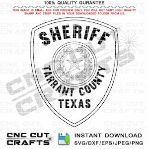Sheriff Vector Svg Dxf Badge Shoulder Patch logo Black white outline Cnc cut file, Sheriff Department of Tarrant County Texas