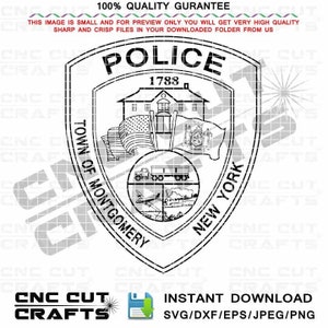 Town of Montgomery Police svg Badge NY, vector Black white Cnc Cricut dxf Laser Cut File, Wood Engraving File