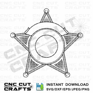 SVG Sheriff Badge vector Template Blank sheriff star logo 5 corner with top banner svg, dxf, eps, jpg, png, cut file