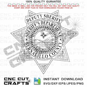 Deputy Sheriff Badge vector svg Bernalillo County New Mexico, 7 Point Star Sheriff Badge Without Number Dxf Cnc Cut Svg Laser Engraving File