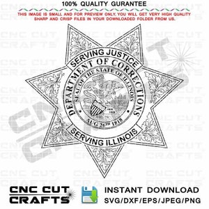 Dept. of Corrections Badge Vector Illinois State Department of Corrections svg Badge, logo, patch, monogram, black white outline cut file