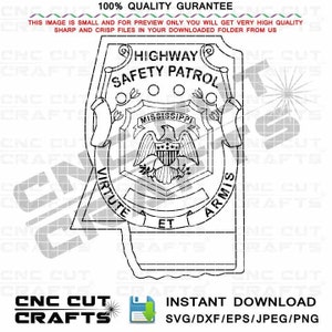 Mississippi snelweg veiligheid patrouille svg vector lege badge zwart wit omtrek zonder nummer voor cnc cricut snijbestand