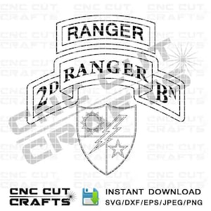2nd Ranger Bn vector logo black and white svg dxf cnc cut file tool path Digital file