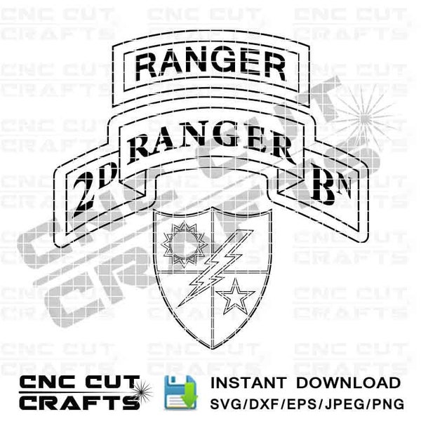 2nd Ranger Bn vector logo black and white svg dxf cnc cut file tool path Digital file