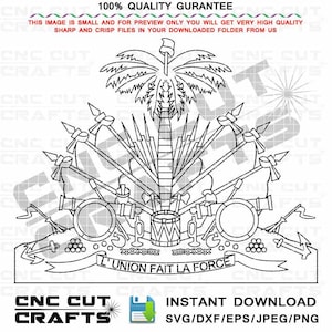 Coat of Arm Of Haiti svg vector black white outline Haiti logo, crest, emblem, monogram, cnc laser cutting, wood engraving, router file