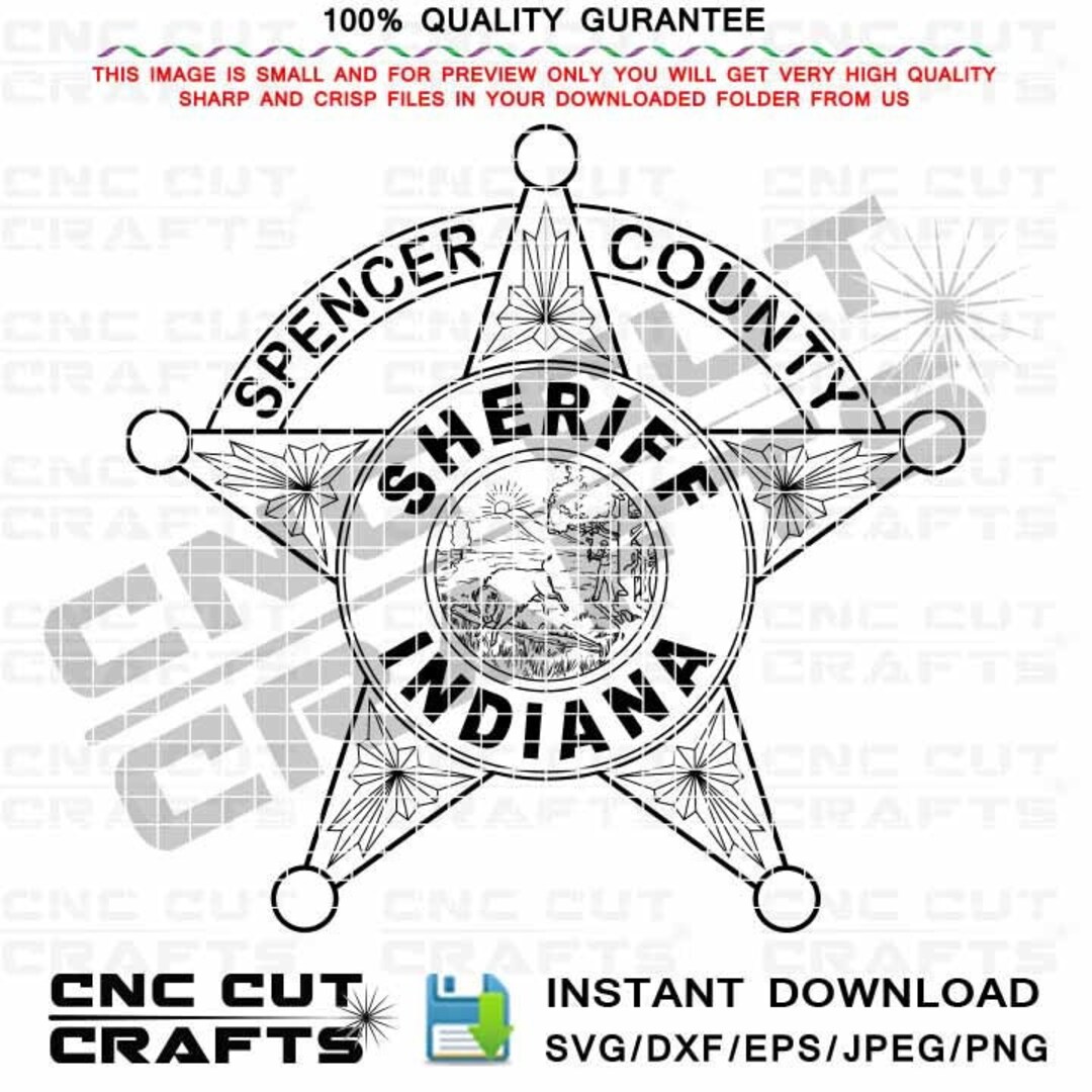 SVG Spencer County Sheriff, Star Badge, State of Indiana Vector File