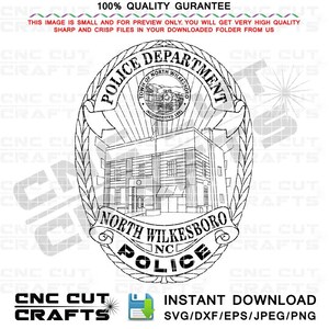 North Wilkesboro Police Department Badge Vector Black line art Svg, Dxf, Cnc cut, Cnc Router, Laser cutting, Engraving Digital cut file, NC