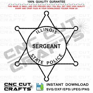 Illinois state police Sergeant svg Star badge vector Line art voor cnc router, laser gesneden, graveren, cricut bestand, 6 puntige politie ster Patch