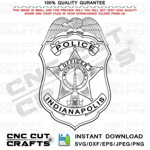 Police Officer Badge vector svg Indianapolis Metropolitan PD Black white Badge with Eagle police svg, dxf cnc cut, laser engraving file