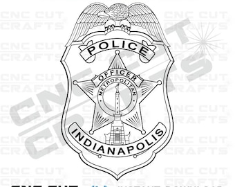 Police Officer Badge vector svg Indianapolis Metropolitan PD Black white Badge with Eagle police svg, dxf cnc cut, laser engraving file