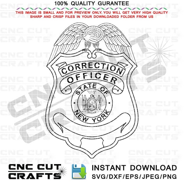 New York Correction Officer Badge Custom or Editable Number and County Name With Eagle on Top Vector, svg, dxf, png for making custom badge