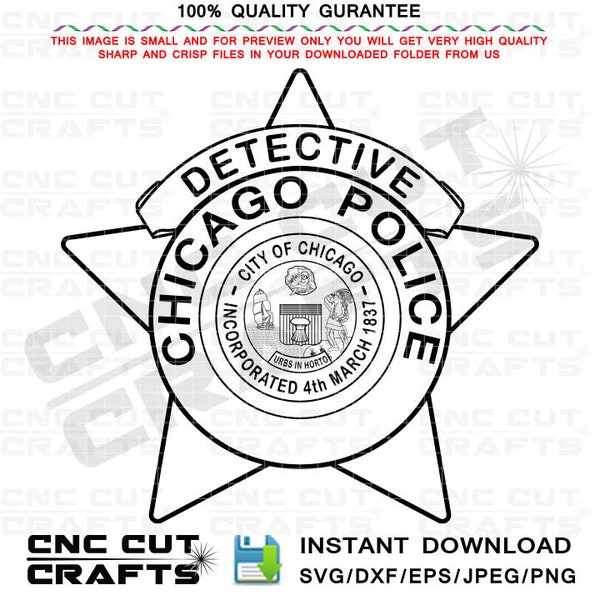 City of Chicago, Police Detective Svg, Badge Vector file, Cnc Router, Laser Cutting, Cricut, Laser Engraving, line art, Cutting Machine File