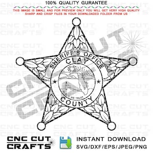 Clay County SVG Sheriff Office Vektor Badge Florida, Sheriff Star Outline CNC Router Datei, Cnc Modell, Datei für Laser cut, Gravur, Cricut