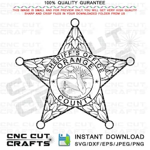 Orange County Sheriffs Office Badge Svg Vektor Sheriff Star Logo Line Art Cnc-Fräser, Lasercut, Cricut, Gravur, Schneidemaschine Datei