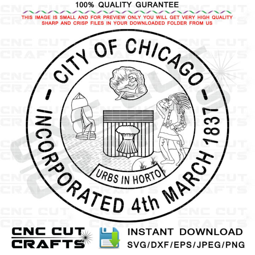 Chicago City Seal Svg, Vector Black Line Art File for Digital Cutting