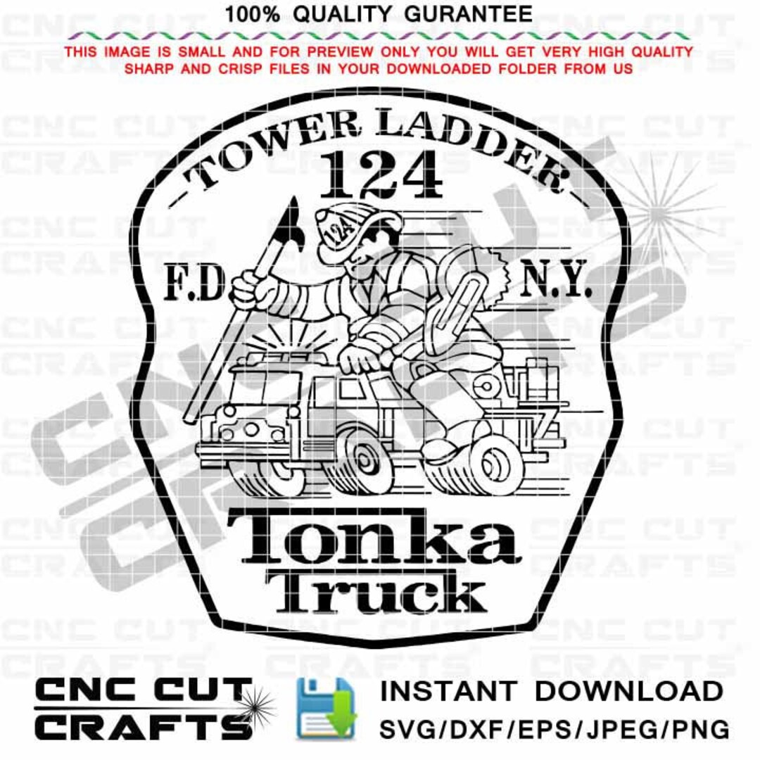 FDNY Tower Ladder 124 Svg Vector Patch Tonka Truck Logo NYFD Black ...