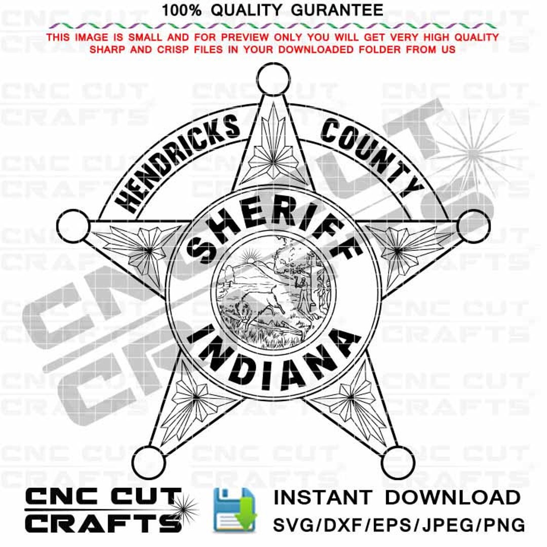 Hendricks County Indiana Sheriff Badge Vector Line Art SVG Etsy