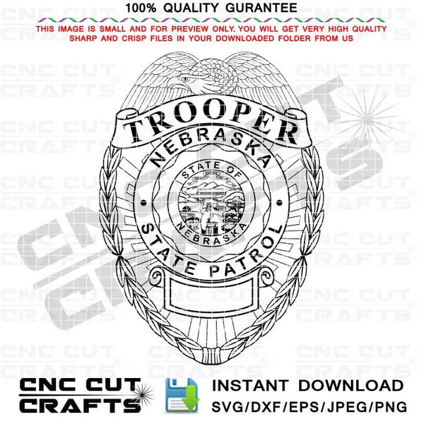 Trooper Badge Vector, Nebraska State Patrol, Svg, Eagle Top Badge, Cnc Router, Laser Cut, Cricut Svg, Laser Engraving, Cutting Machine File