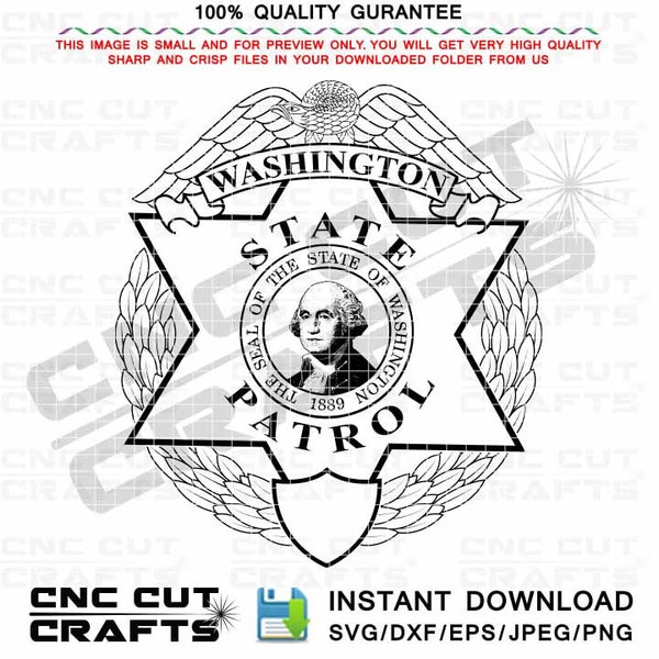 Washington State Patrol Vector Badge With Eagle, Custom Editable Badge Number SVG Cnc cut, Engraving File, CNC Model, Shield Svg