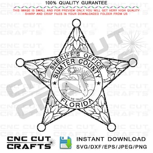 Sumter County, Florida, Sheriffs Büro svg Abzeichen, Sheriff Stern, Vektor, dxf cnc Cricut Holz Laserschneiden Datei