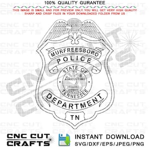 Murfreesboro police dept SVG Tennessee eagle top badge vector file cnc cutting, laser engraving, cricut svg, vinyl cutting file