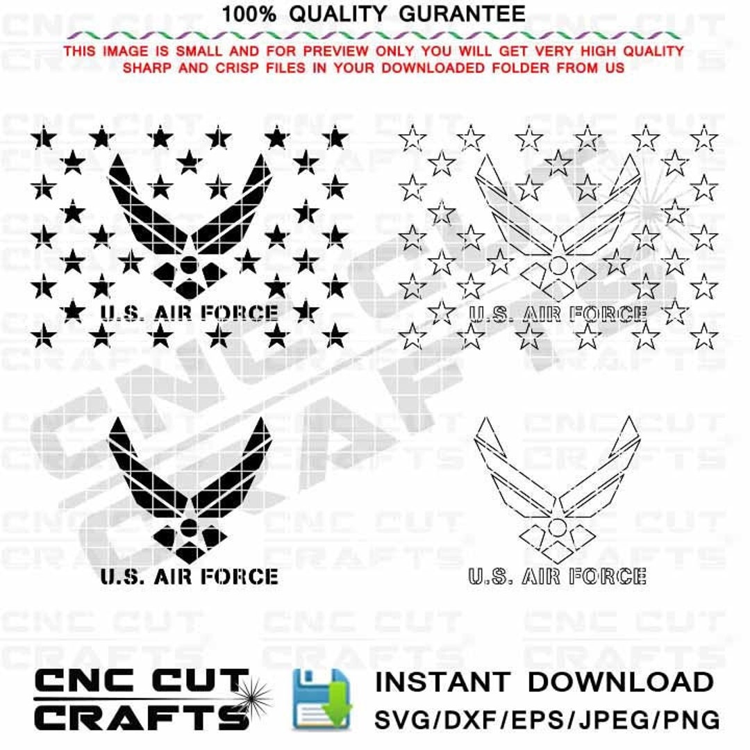 Logo de lUS Air Force svg noir blanc dxf vecteur numerique Pochoir pour drapeau personnalise ensemble de modeles dunion avec 4 fichiers separes