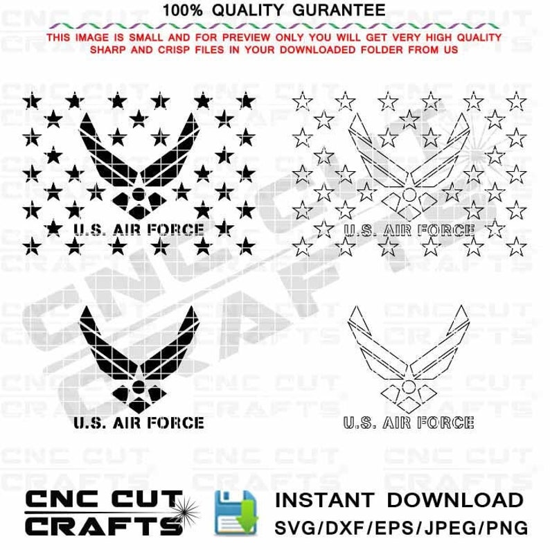 US Air Force logo svg black white dxf vector digital Stencil for custom flag union template set with 4 separate files cnc cut file image 1