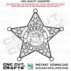 Bay County Stellvertretender Sheriff Anstecker Svg Vektor Sheriff Star Logo Line Art Cnc-Fräser, Lasercut, Cricut, Gravur, Cutting Machine File Florida